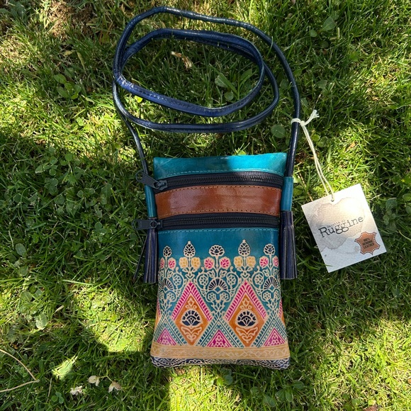 Hand Crafted Leather Southwest Multicolor Hand Painted Crossbody Bag NWT - Picture 6 of 15